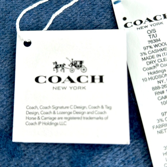 New Coach cobalt blue wool and cashmere blend fringed reversible scarf - Picture 5 of 7